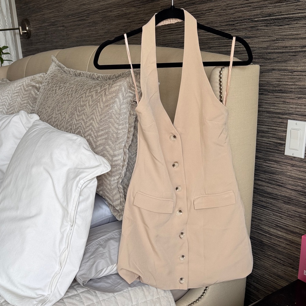 Beige Halter Button-Front Mini Dress